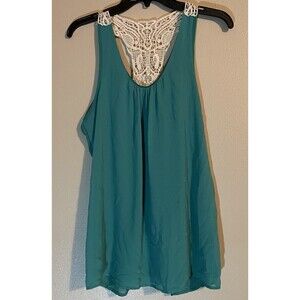 Birdcage blouse size medium crochet, trim tank, green sleeveless, free Shipping